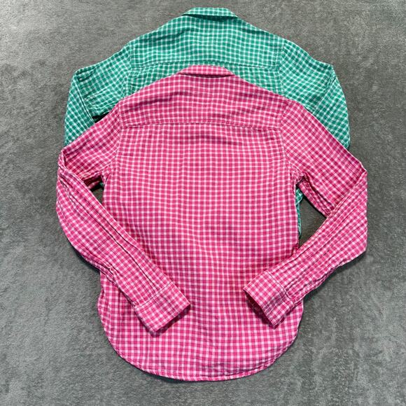 Hollister Gingham Checked Button Up Shirt‎ Pink Green White Double Gauze Logo XS - Picture 8 of 8